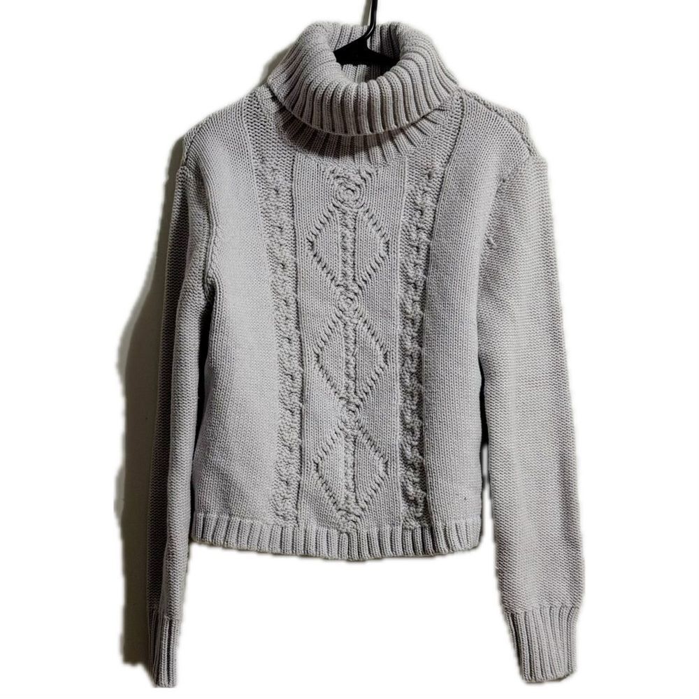 J Brand Gray Cable Knit Turtleneck Sweater